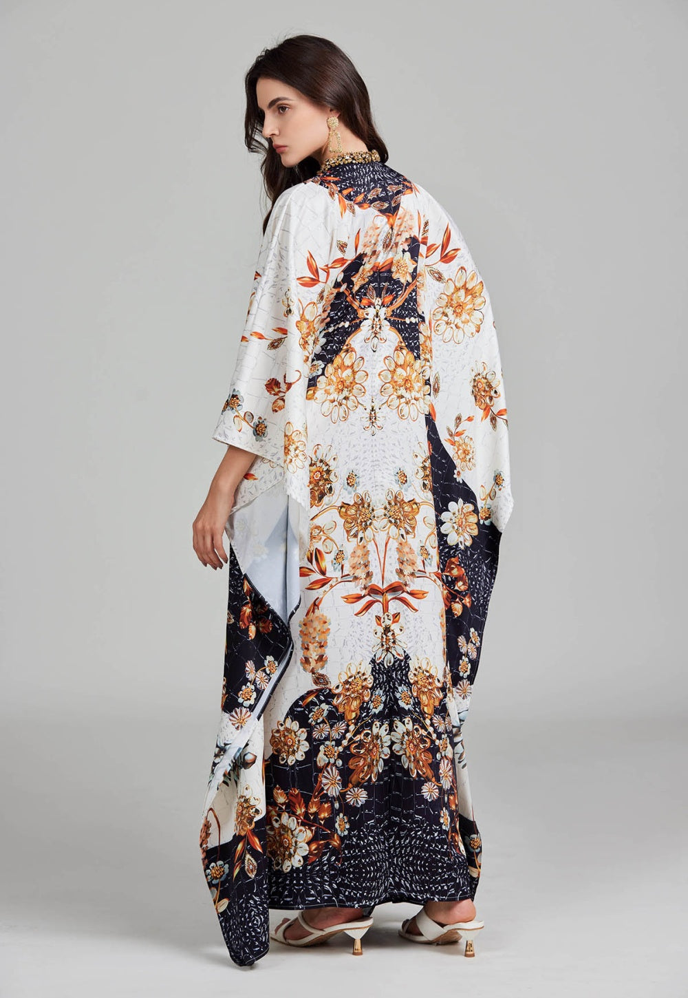 CM-DY027270 Women Elegant European Style Floral Print Round Neck Batwing Sleeve Maxi Dress