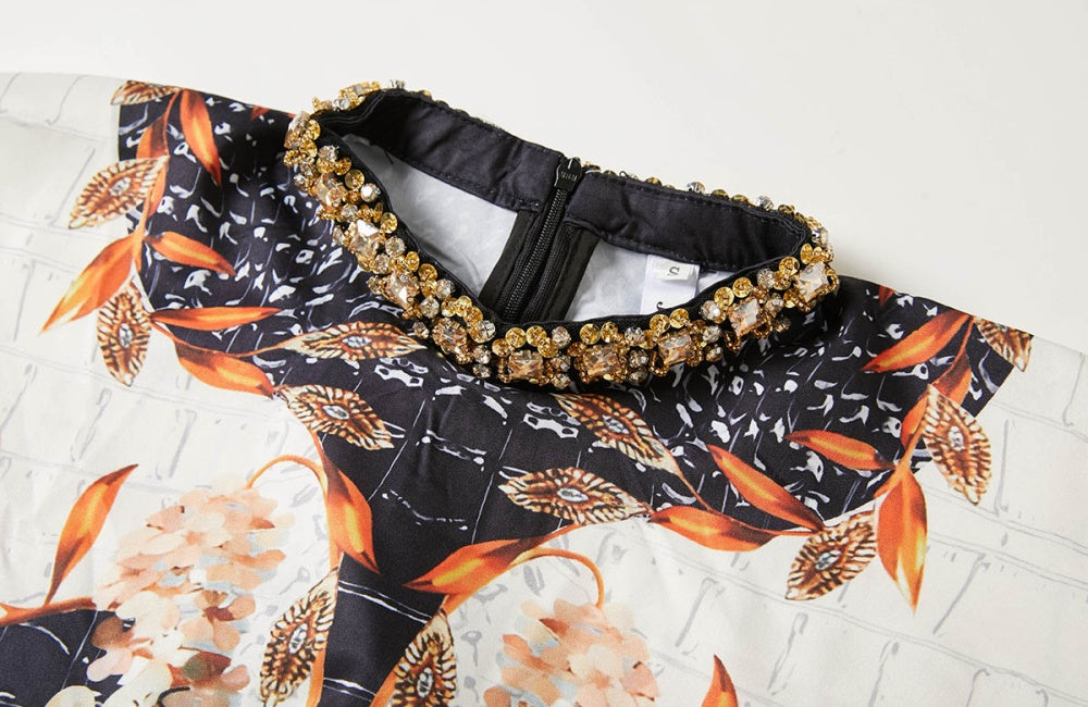 CM-DY027270 Women Elegant European Style Floral Print Round Neck Batwing Sleeve Maxi Dress