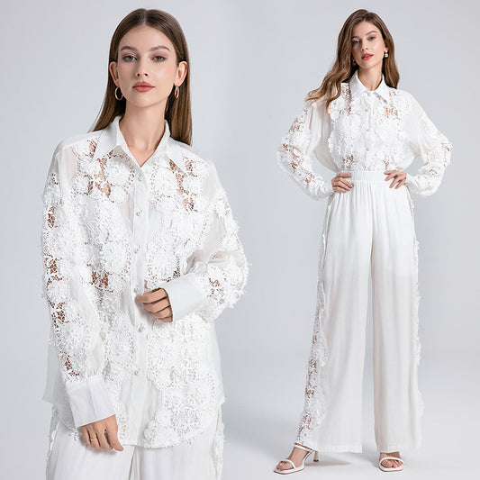 CM-SY028371 Women Elegant European Style Long Sleeve Top With Elastic High Waist Pants - Set