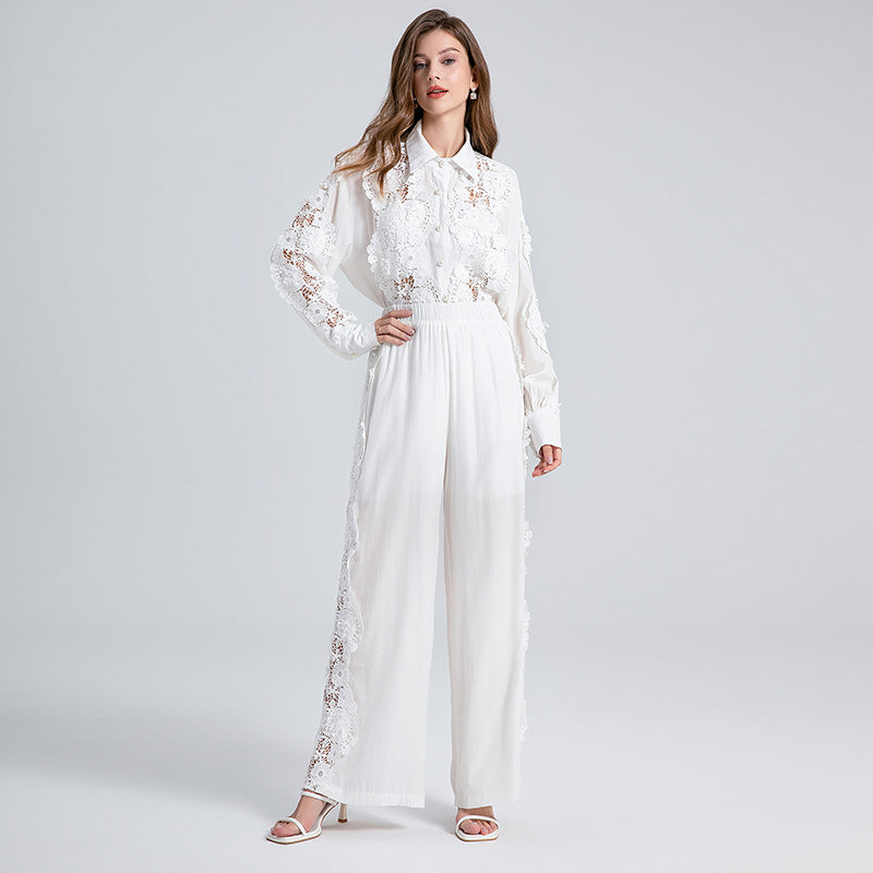 CM-SY028371 Women Elegant European Style Long Sleeve Top With Elastic High Waist Pants - Set
