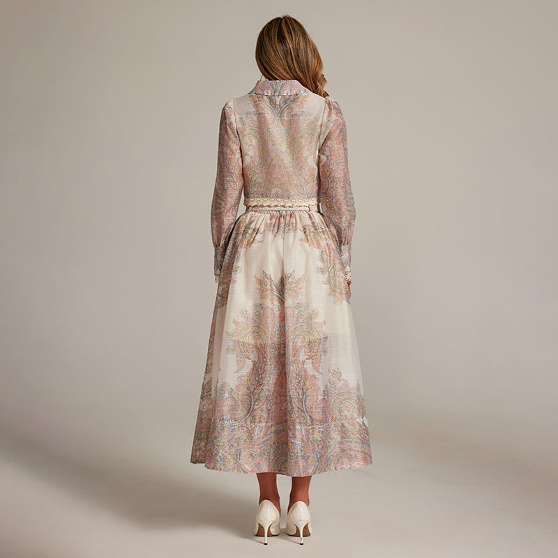 CM-SY032037 Women Elegant Seoul Style All-Over Print Collar Neckline Long Sleeve Top With Maxi Skirt - Set