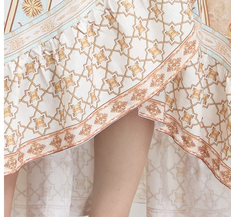 CM-DY032118 Women Elegant European Style Floral Print V-Neck Long Sleeve Maxi Wrap Dress