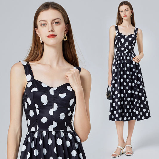 CM-DY032701 Women Retro European Style High Waist Back Elastic Sleeveless Midi Dress - Black