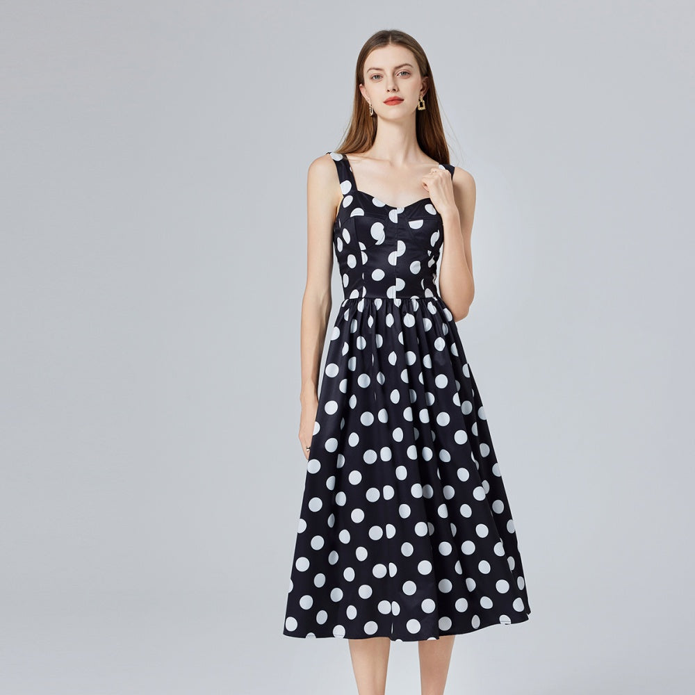 CM-DY032701 Women Retro European Style High Waist Back Elastic Sleeveless Midi Dress - Black