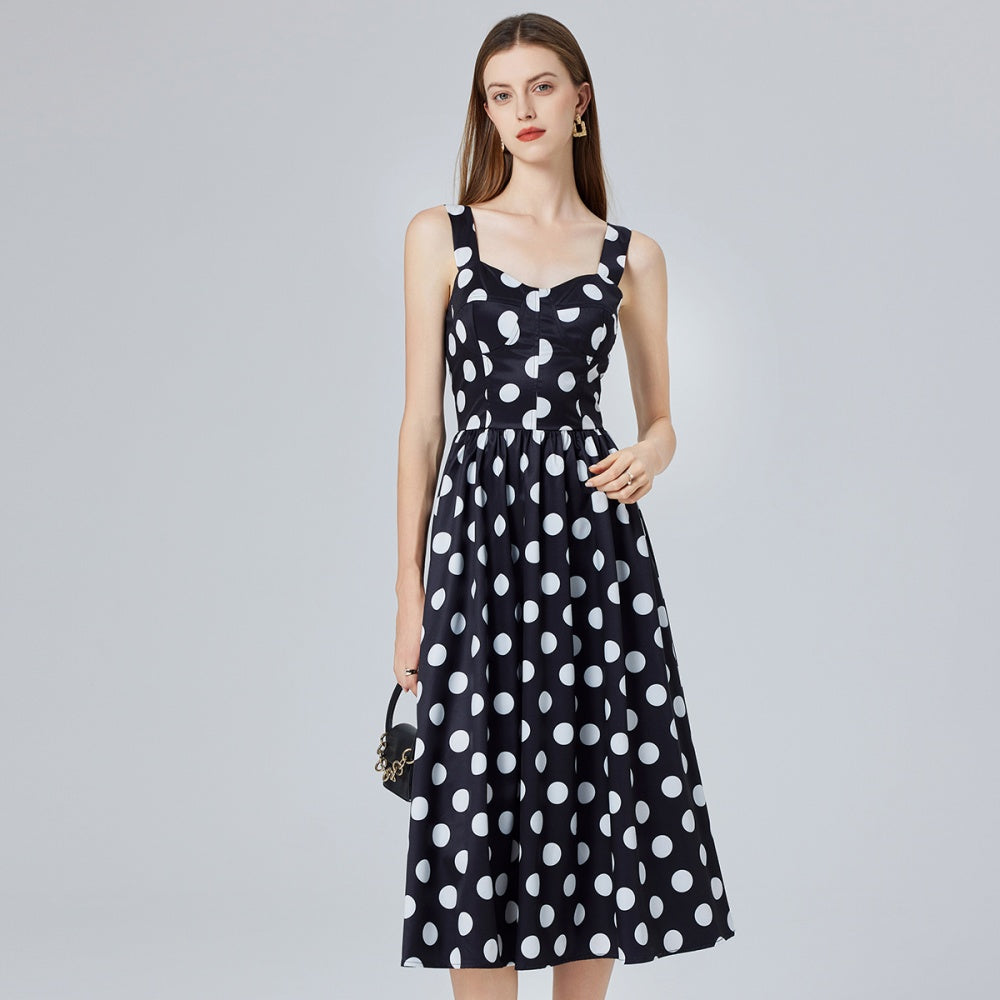 CM-DY032701 Women Retro European Style High Waist Back Elastic Sleeveless Midi Dress - Black