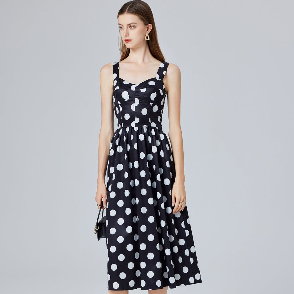CM-DY032701 Women Retro European Style High Waist Back Elastic Sleeveless Midi Dress - Black