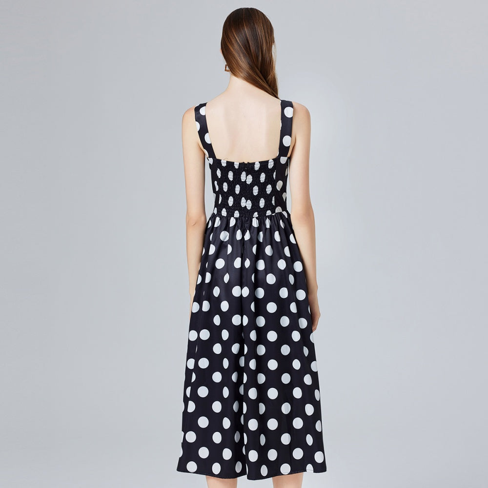 CM-DY032701 Women Retro European Style High Waist Back Elastic Sleeveless Midi Dress - Black