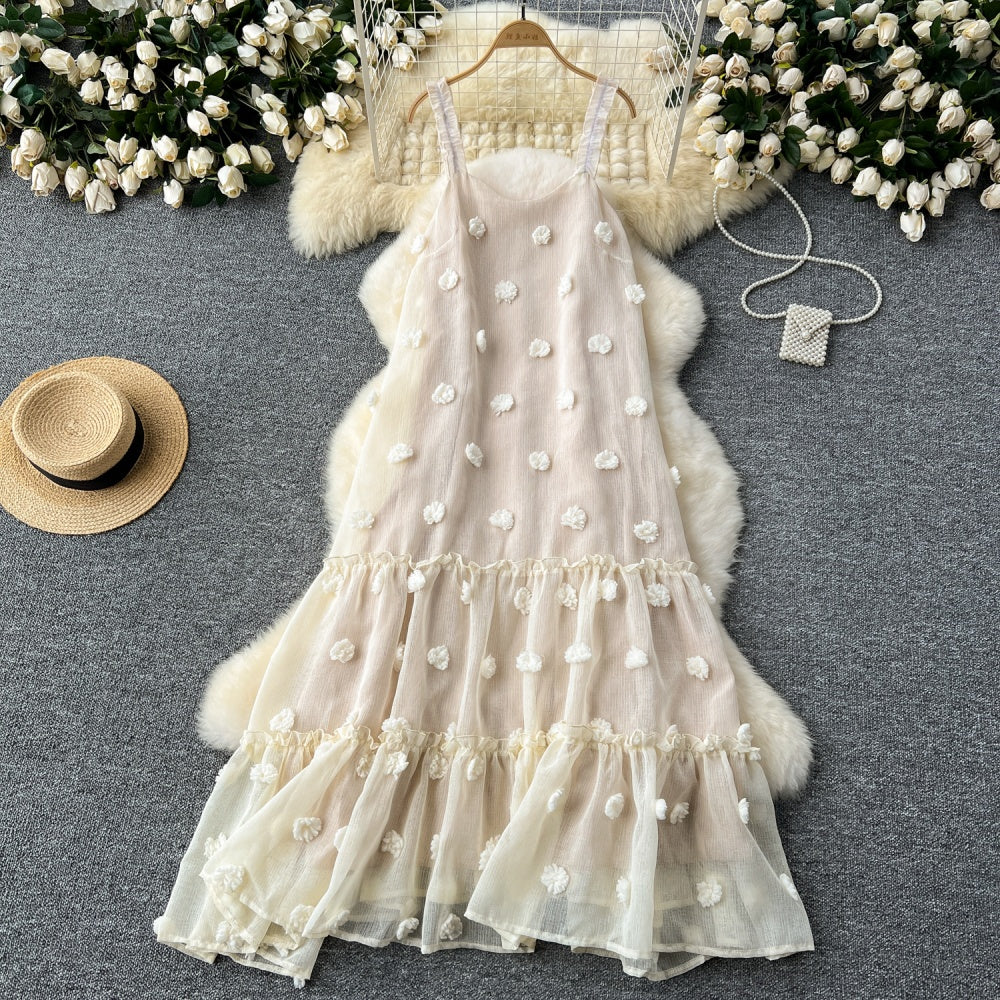 CM-DY033608 Women Trendy Bohemian Style Spaghetti Strap Sleeveless Loose Long Dress - Apricot