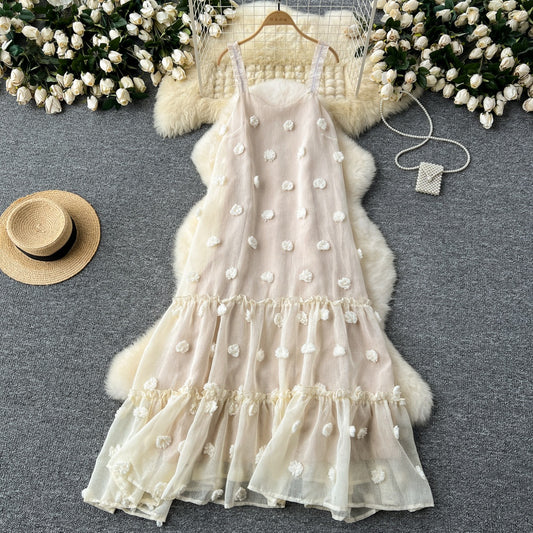 CM-DY033608 Women Trendy Bohemian Style Spaghetti Strap Sleeveless Loose Long Dress - Apricot