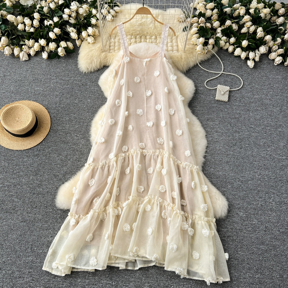 CM-DY033608 Women Trendy Bohemian Style Spaghetti Strap Sleeveless Loose Long Dress - Apricot