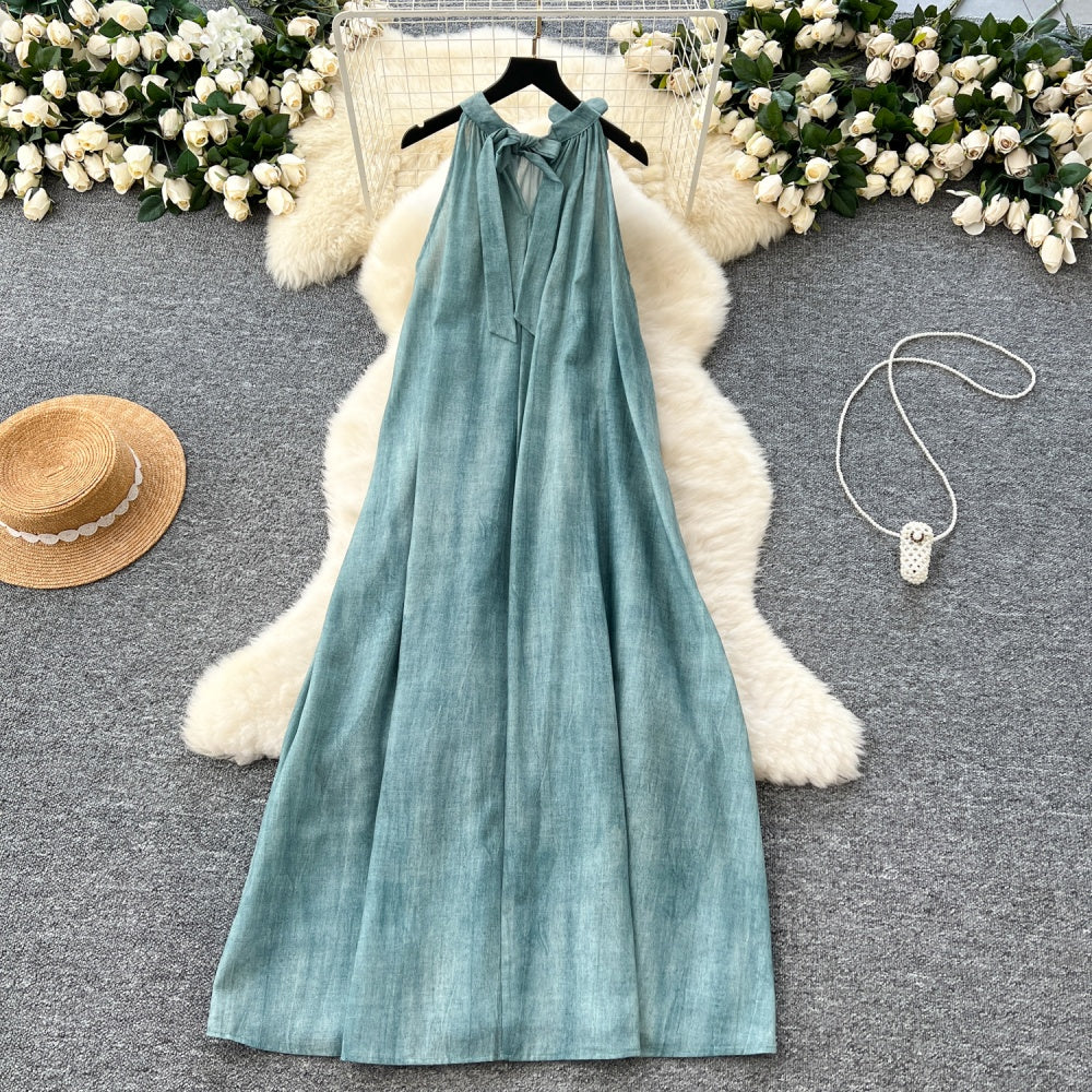 CM-DY033634 Women Elegant European Style Round Neck Floral Decor Sleeveless Maxi Dress
