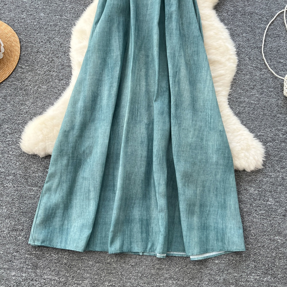 CM-DY033634 Women Elegant European Style Round Neck Floral Decor Sleeveless Maxi Dress