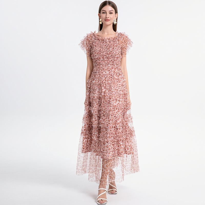 CM-DY033767 Women Elegant European Style Puff Sleeve Off the Shoulder Cupcake Dress