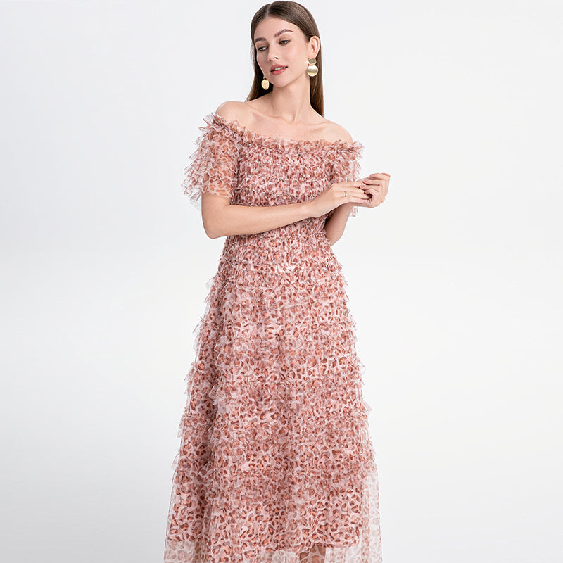 CM-DY033767 Women Elegant European Style Puff Sleeve Off the Shoulder Cupcake Dress