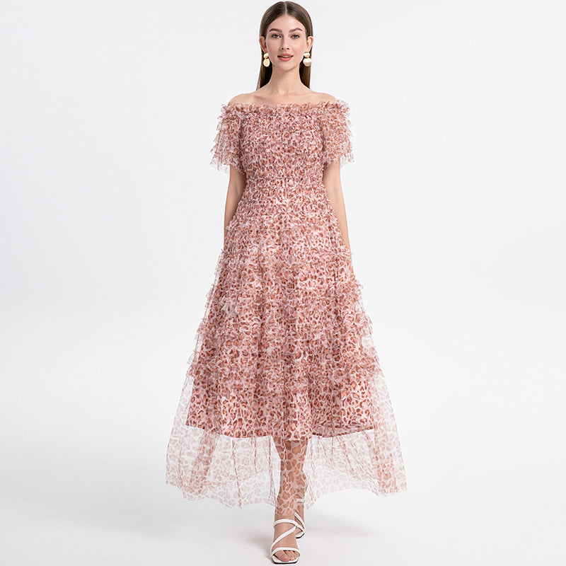 CM-DY033767 Women Elegant European Style Puff Sleeve Off the Shoulder Cupcake Dress