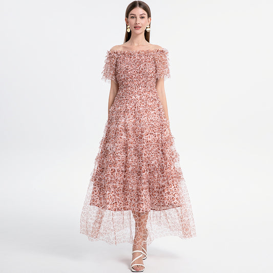 CM-DY033767 Women Elegant European Style Puff Sleeve Off the Shoulder Cupcake Dress