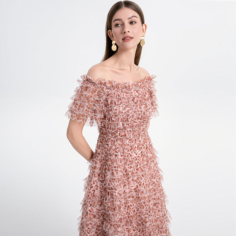 CM-DY033767 Women Elegant European Style Puff Sleeve Off the Shoulder Cupcake Dress