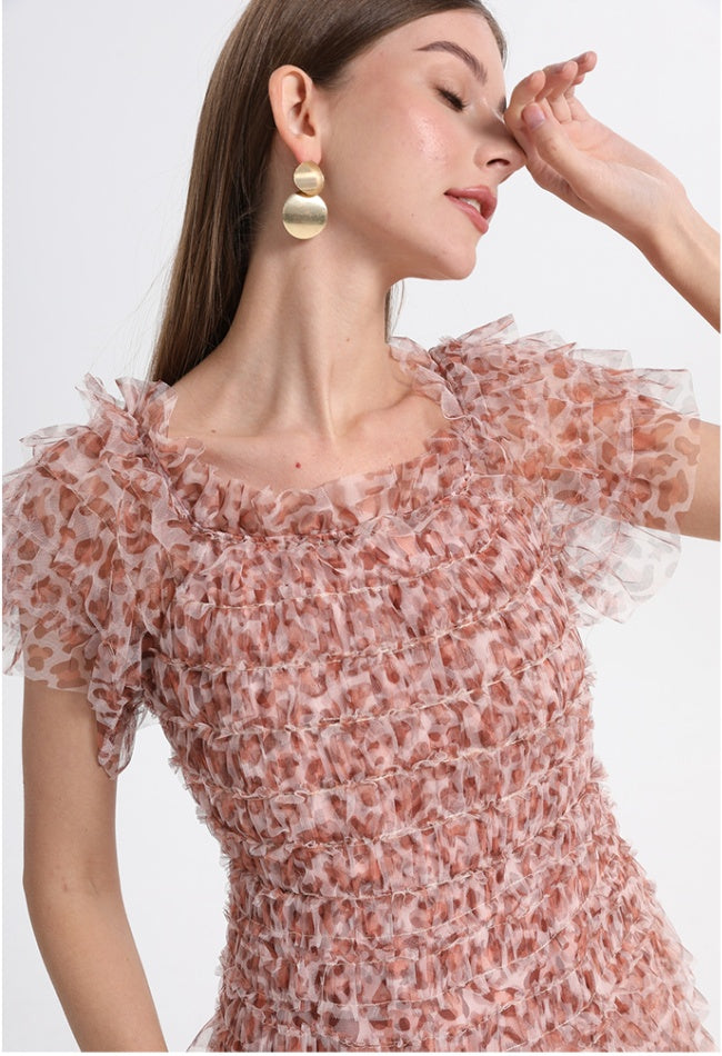 CM-DY033767 Women Elegant European Style Puff Sleeve Off the Shoulder Cupcake Dress
