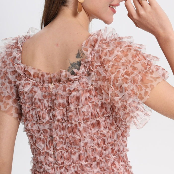 CM-DY033767 Women Elegant European Style Puff Sleeve Off the Shoulder Cupcake Dress