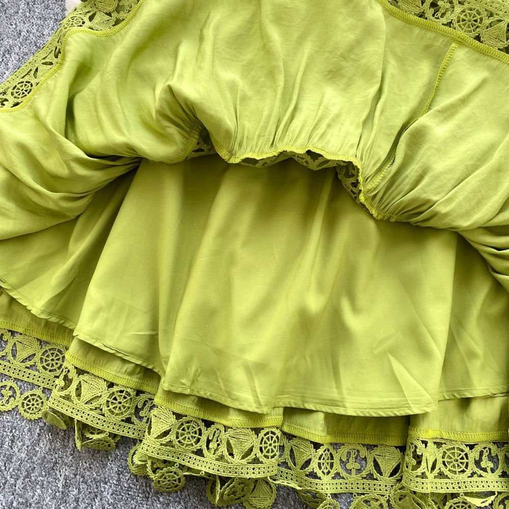 CM-DY034302 Women Elegant European Style Collar Neckline Short Sleeve Mid-Length Dress (Available in 4 colors)