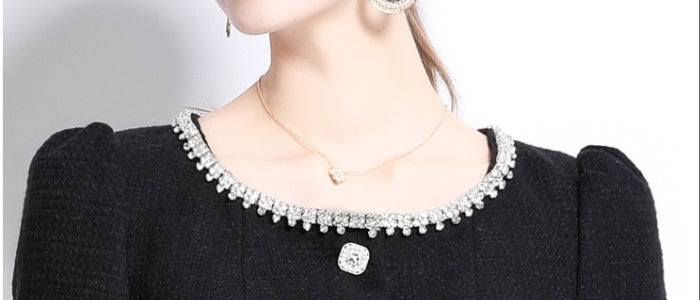 CM-SY034744 Women Elegant European Style Slim Round Neck Long Sleeve Belted Blouse With Gauze Pleated Skirt - Set