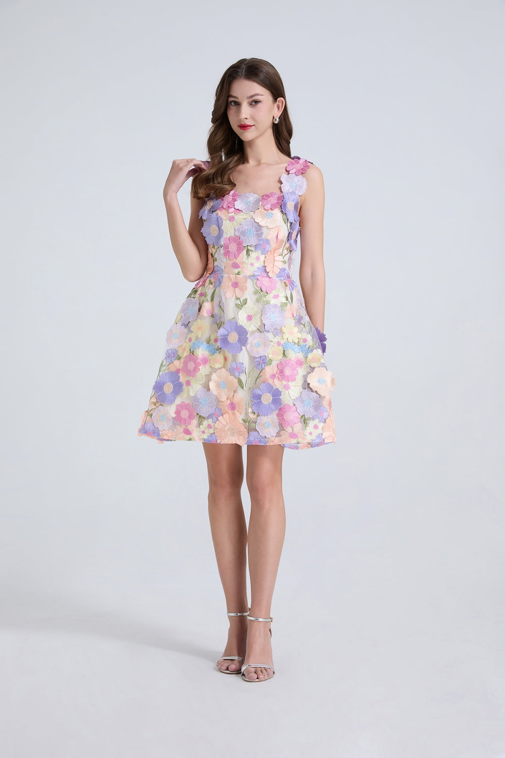 CM-DY034912 Women Elegant European Style Slim Sleeveless Floral Embroidered Mini Dress (Available in 3 colors)