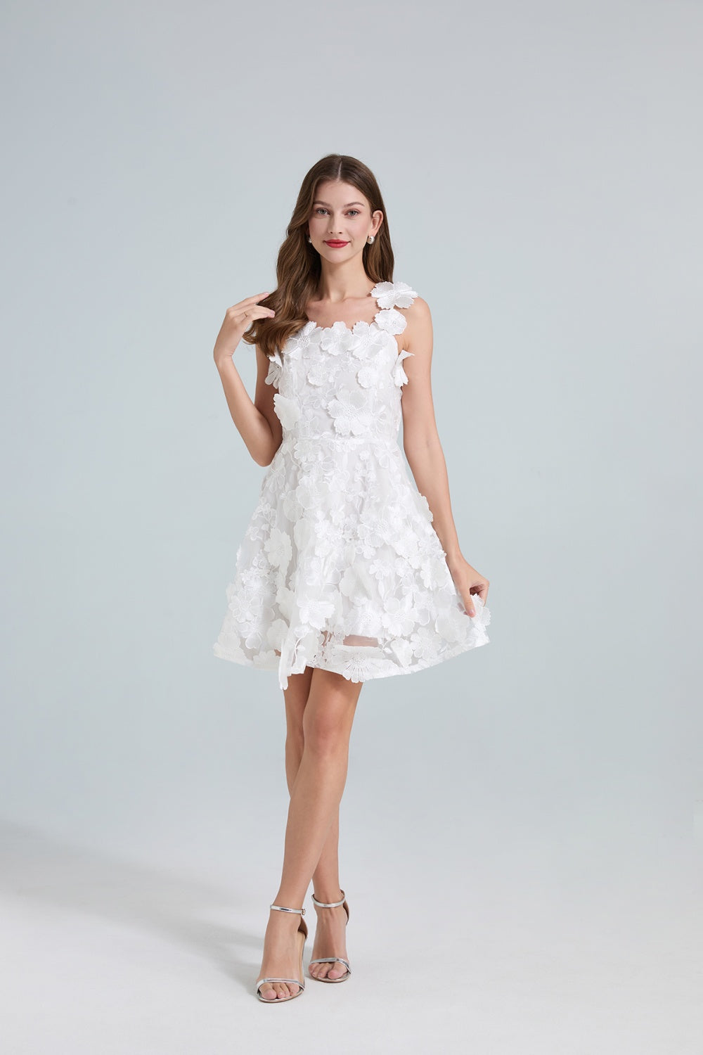 CM-DY034912 Women Elegant European Style Slim Sleeveless Floral Embroidered Mini Dress (Available in 3 colors)