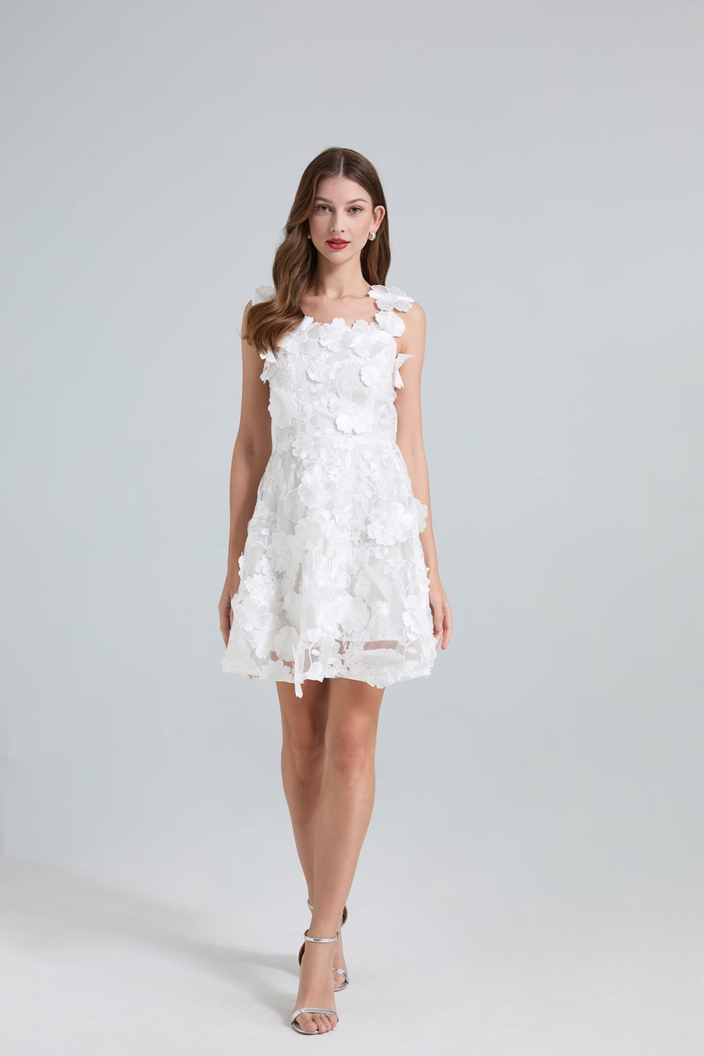 CM-DY034912 Women Elegant European Style Slim Sleeveless Floral Embroidered Mini Dress (Available in 3 colors)