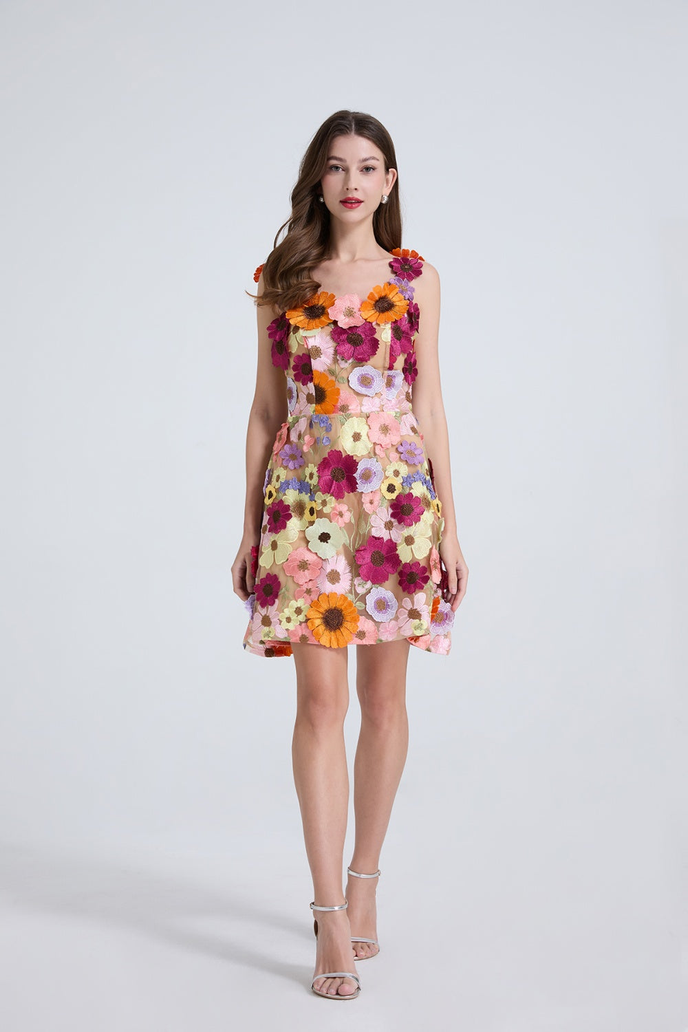 CM-DY034912 Women Elegant European Style Slim Sleeveless Floral Embroidered Mini Dress (Available in 3 colors)