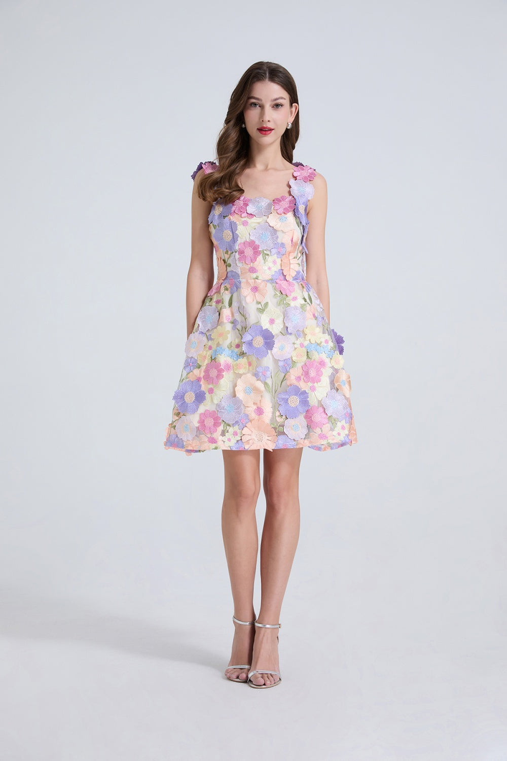 CM-DY034912 Women Elegant European Style Slim Sleeveless Floral Embroidered Mini Dress (Available in 3 colors)