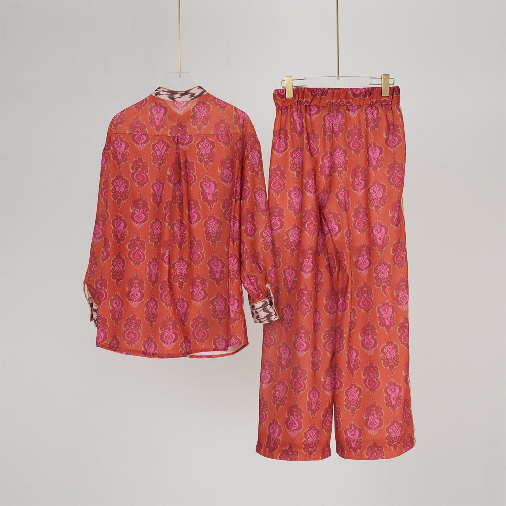 CM-SY034928 Women Elegant European Style Stand Collar Long Sleeve Blouse With Pants - Set