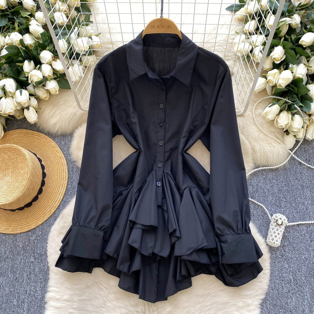CM-DY035234 Women Elegant Seoul Style Collar Neckline Long Sleeve Irregular Dress Shirt (Available in 5 colors)