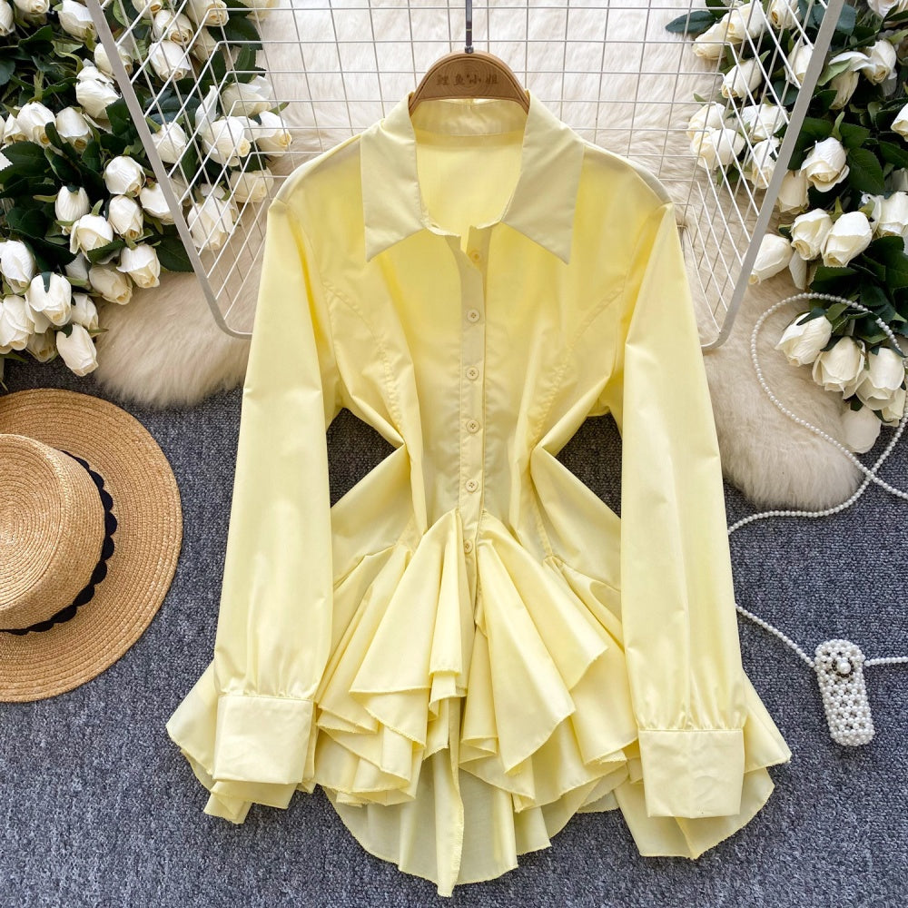 CM-DY035234 Women Elegant Seoul Style Collar Neckline Long Sleeve Irregular Dress Shirt (Available in 5 colors)