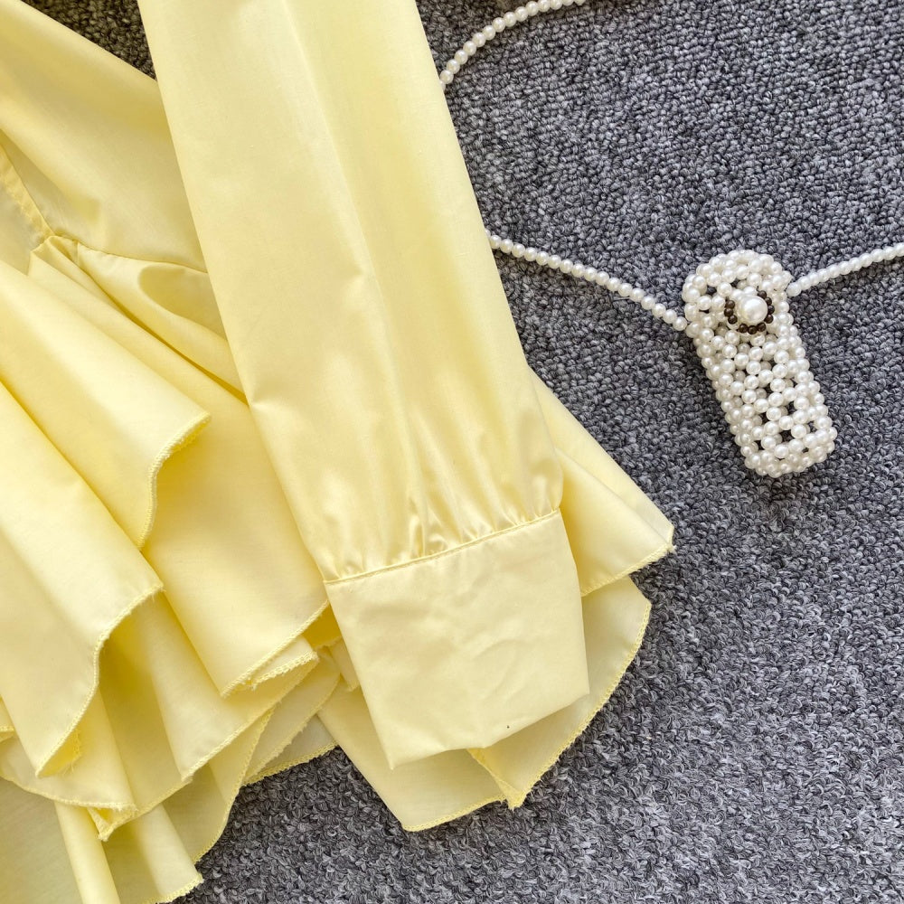 CM-DY035234 Women Elegant Seoul Style Collar Neckline Long Sleeve Irregular Dress Shirt (Available in 5 colors)