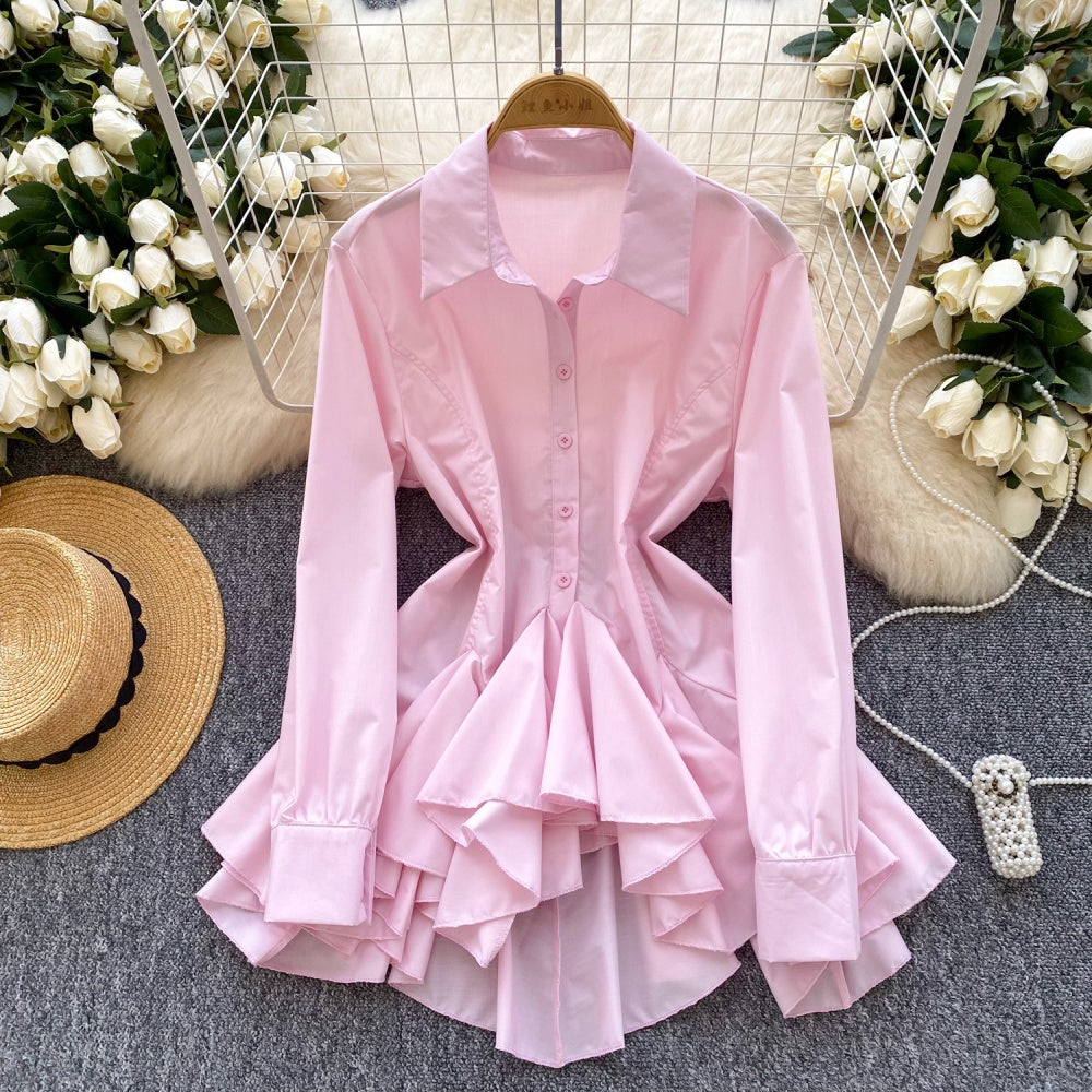 CM-DY035234 Women Elegant Seoul Style Collar Neckline Long Sleeve Irregular Dress Shirt (Available in 5 colors)