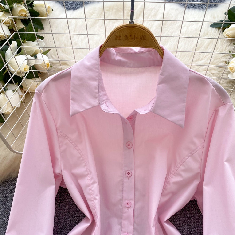 CM-DY035234 Women Elegant Seoul Style Collar Neckline Long Sleeve Irregular Dress Shirt (Available in 5 colors)