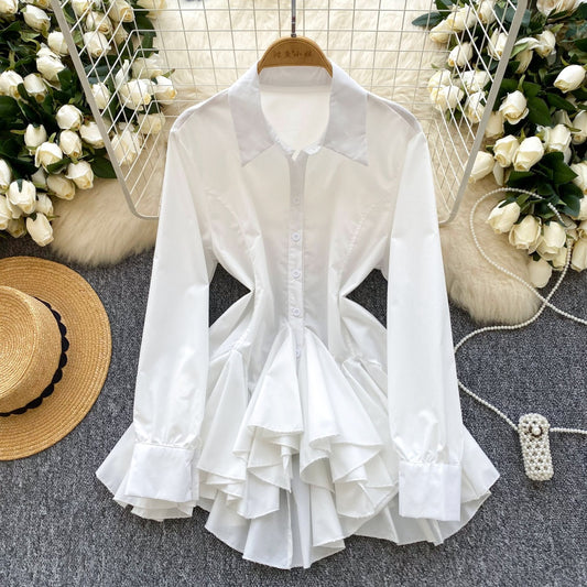 CM-DY035234 Women Elegant Seoul Style Collar Neckline Long Sleeve Irregular Dress Shirt (Available in 5 colors)