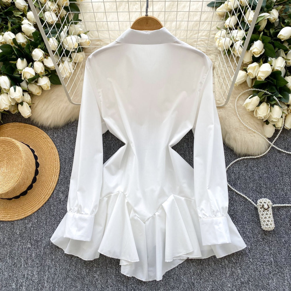 CM-DY035234 Women Elegant Seoul Style Collar Neckline Long Sleeve Irregular Dress Shirt (Available in 5 colors)