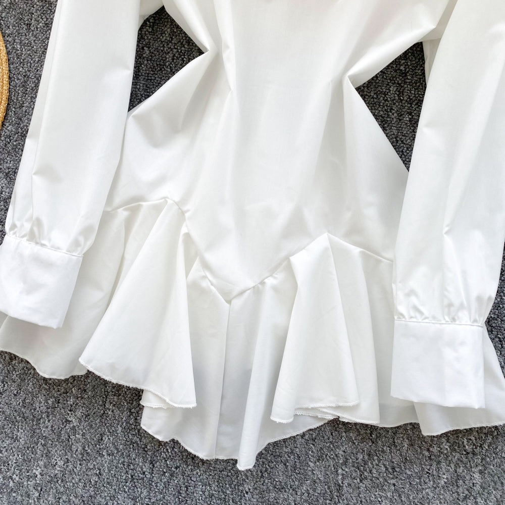 CM-DY035234 Women Elegant Seoul Style Collar Neckline Long Sleeve Irregular Dress Shirt (Available in 5 colors)