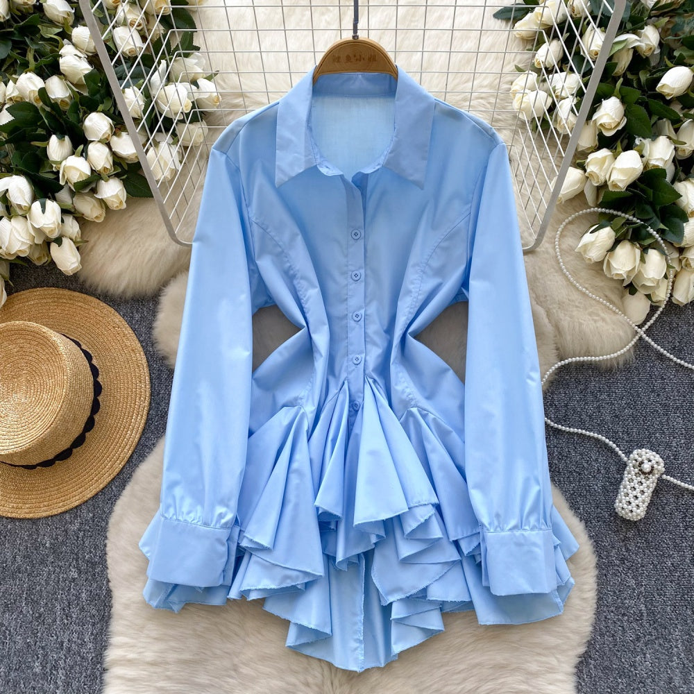 CM-DY035234 Women Elegant Seoul Style Collar Neckline Long Sleeve Irregular Dress Shirt (Available in 5 colors)