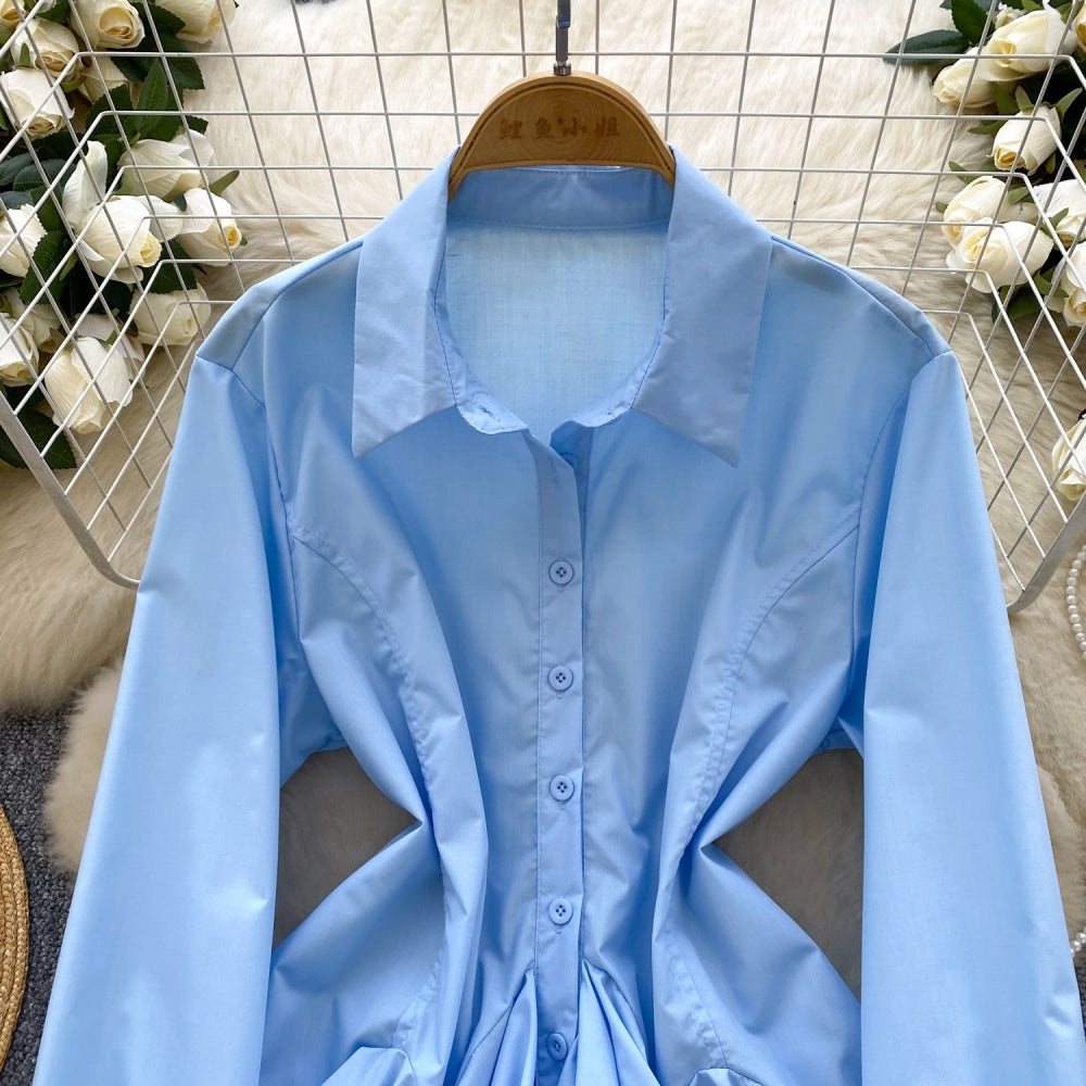 CM-DY035234 Women Elegant Seoul Style Collar Neckline Long Sleeve Irregular Dress Shirt (Available in 5 colors)