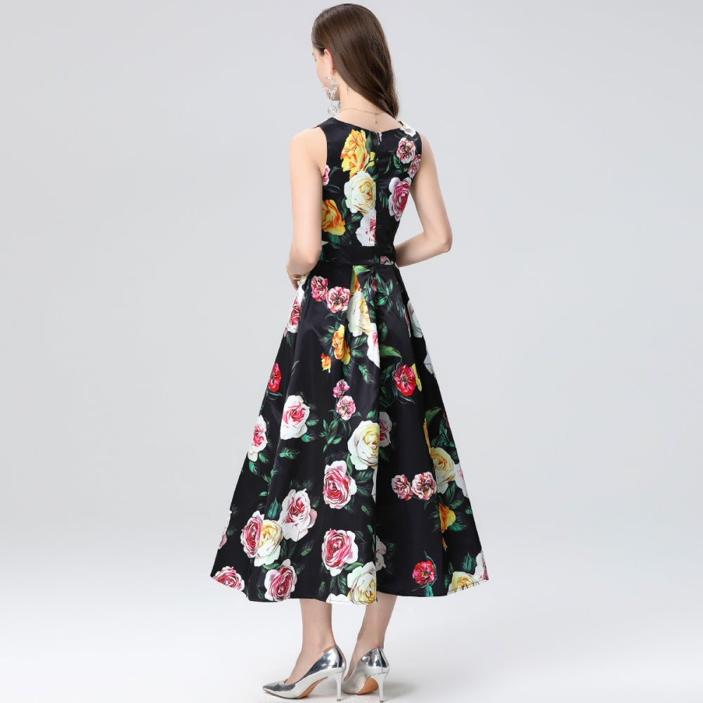 CM-DY035652 Women Elegant European Style Sleeveless High Waist Pinched Waist A-Line Dress