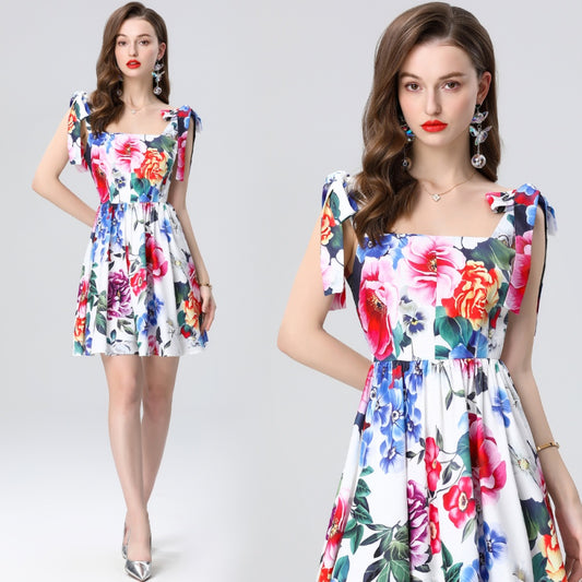 CM-DY035663 Women Elegant European Style Square Neck Sleeveless Slim Mini Dress