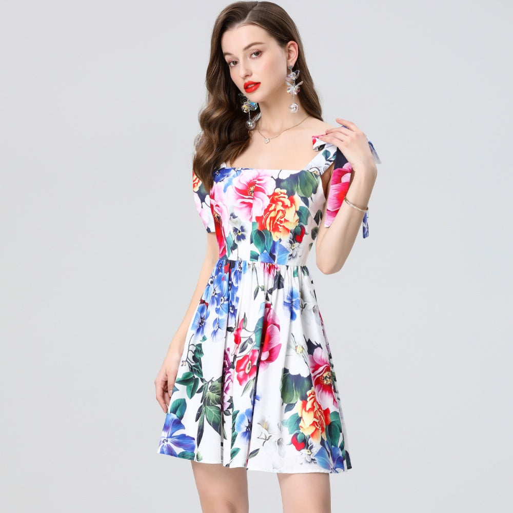 CM-DY035663 Women Elegant European Style Square Neck Sleeveless Slim Mini Dress