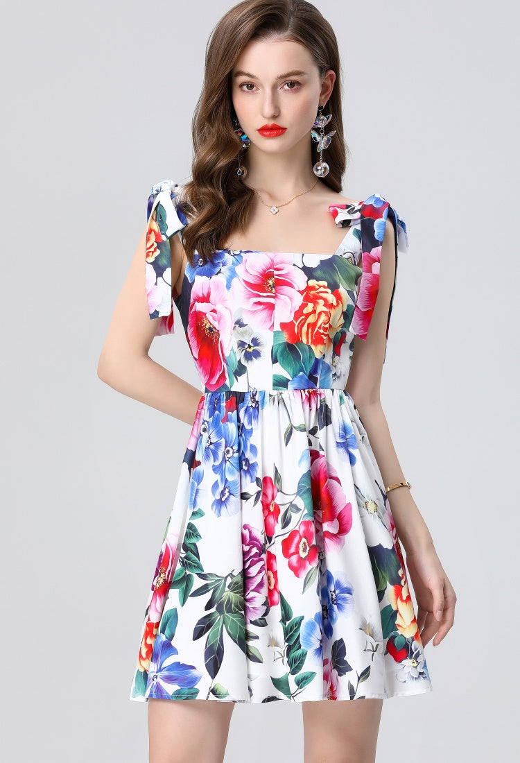 CM-DY035663 Women Elegant European Style Square Neck Sleeveless Slim Mini Dress