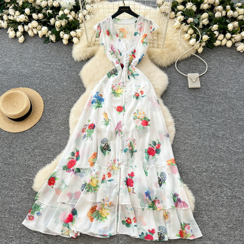 CM-DY035679 Women Elegant Seoul Style Deep V-Neck Sleeveless Chiffon Long Dress - White