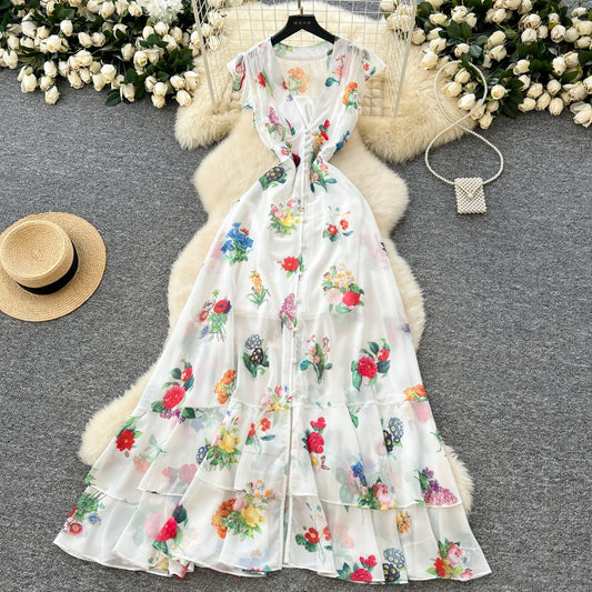 CM-DY035679 Women Elegant Seoul Style Deep V-Neck Sleeveless Chiffon Long Dress - White