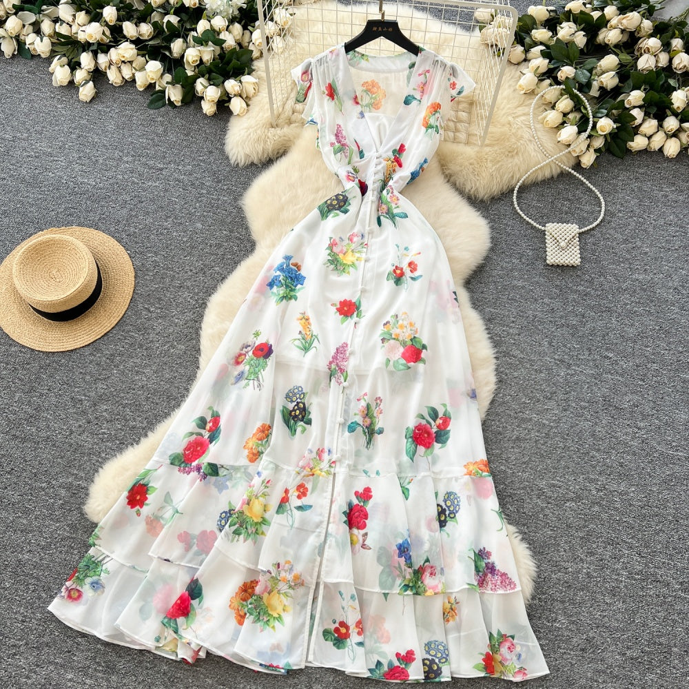 CM-DY035679 Women Elegant Seoul Style Deep V-Neck Sleeveless Chiffon Long Dress - White