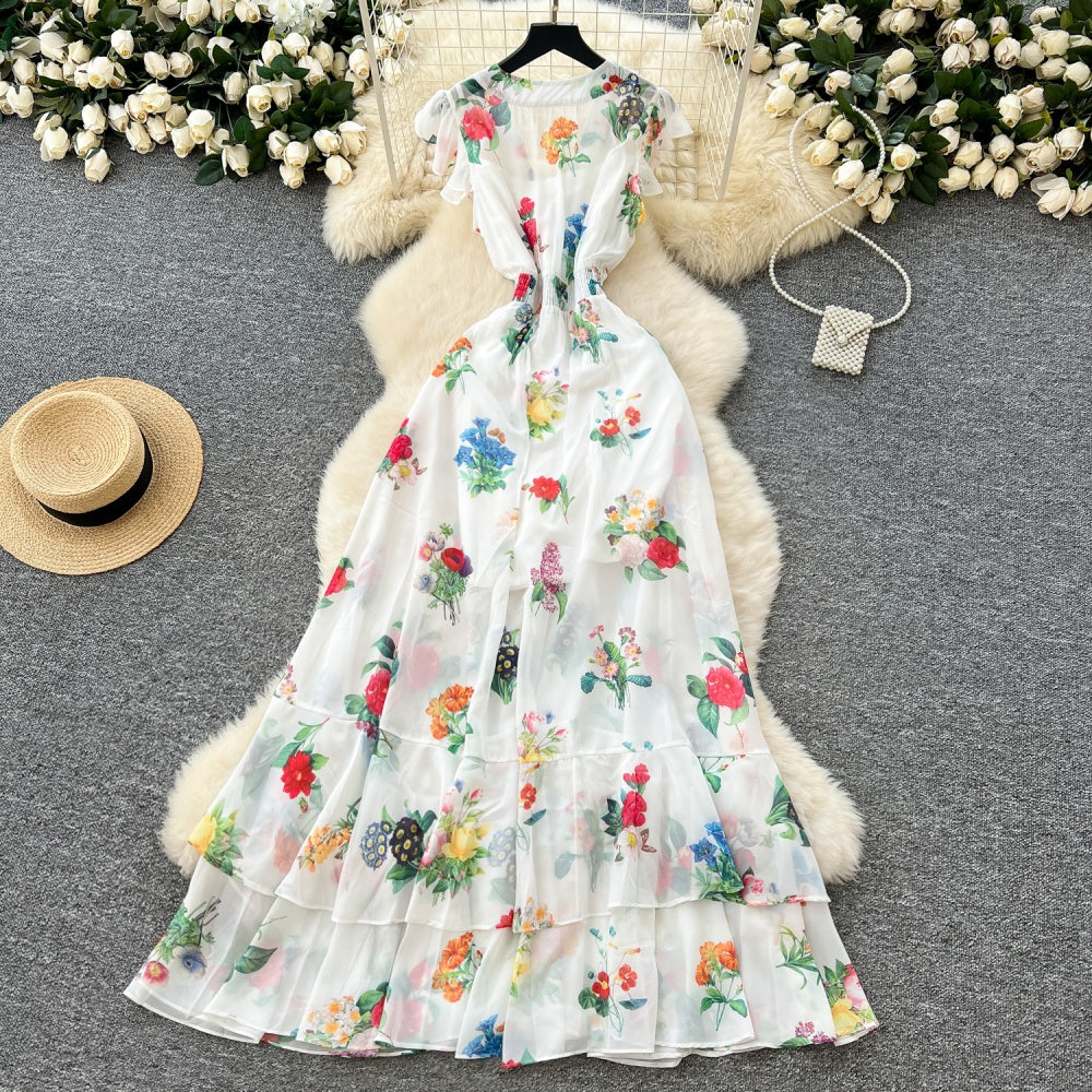 CM-DY035679 Women Elegant Seoul Style Deep V-Neck Sleeveless Chiffon Long Dress - White