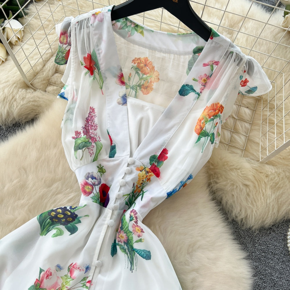 CM-DY035679 Women Elegant Seoul Style Deep V-Neck Sleeveless Chiffon Long Dress - White